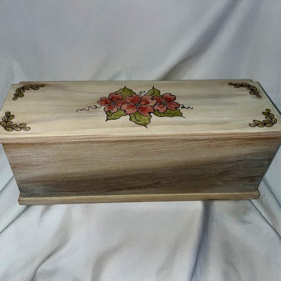 Handmade Wooden Floral Keepsake Jewelry Box Hand Painted Wood-burned Design - Picture 1 of 10